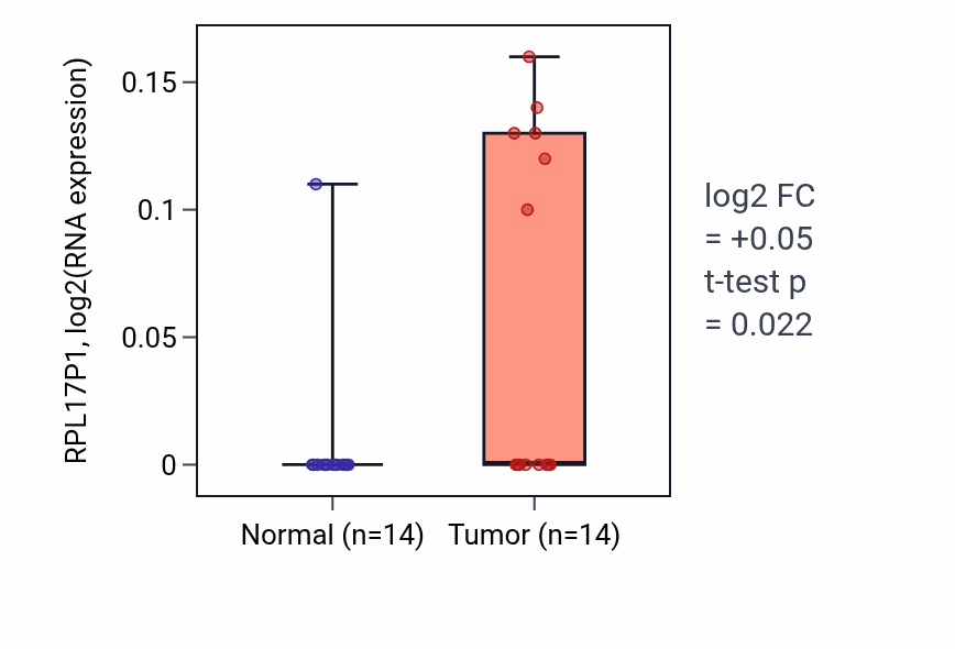 Tumor-vs-normal expression box plot for RPL17P1 in THCA.
