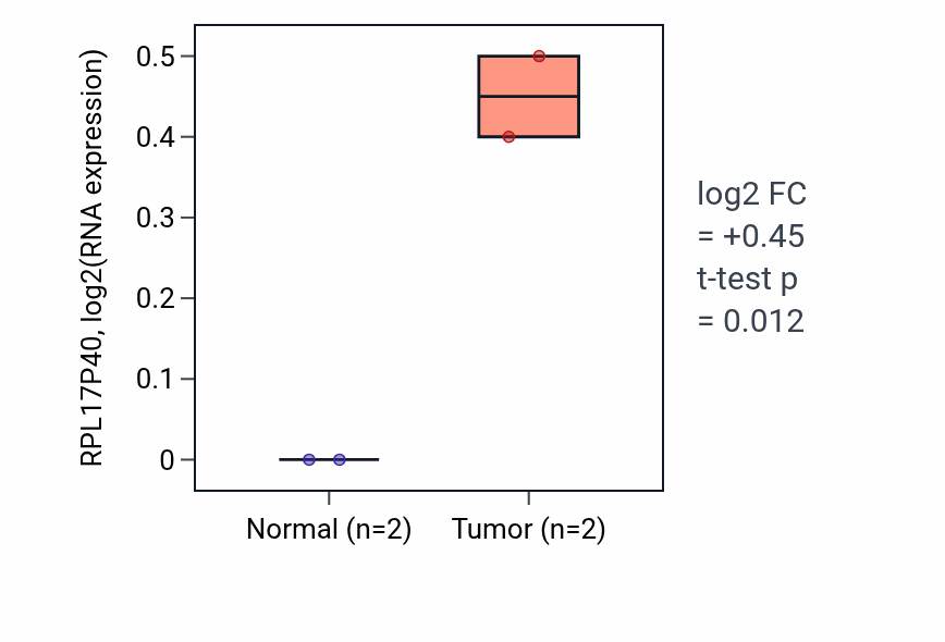 Tumor-vs-normal expression box plot for RPL17P40 in UCEC.