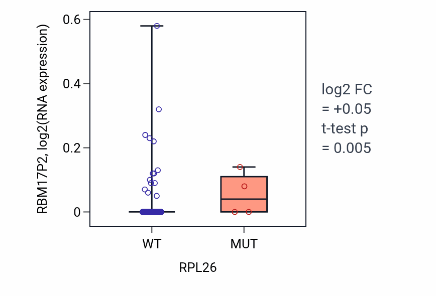Box plot of RBM17P2 in RPL26-low vs RPL26-high samples in UCEC.