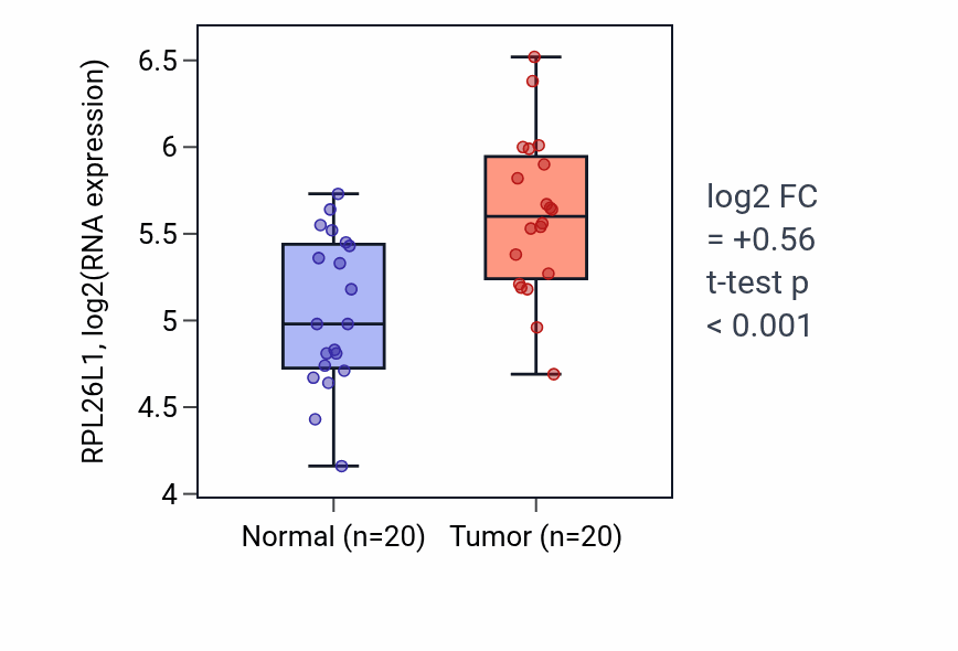 Tumor-vs-normal expression box plot for RPL26L1 RNA in KIRC.