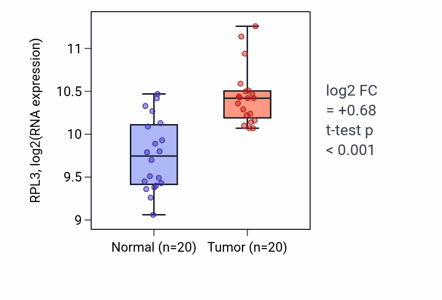 Tumor-vs-normal expression box plot for RPL3 RNA in KIRC.