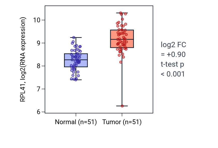 Tumor-vs-normal expression box plot for RPL41 in KIRC.