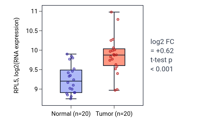 Tumor-vs-normal expression box plot for RPL5 in KIRC.