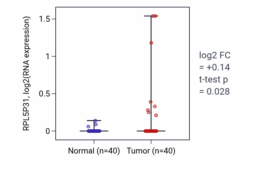 Tumor-vs-normal expression box plot for RPL5P31 in HNSC.