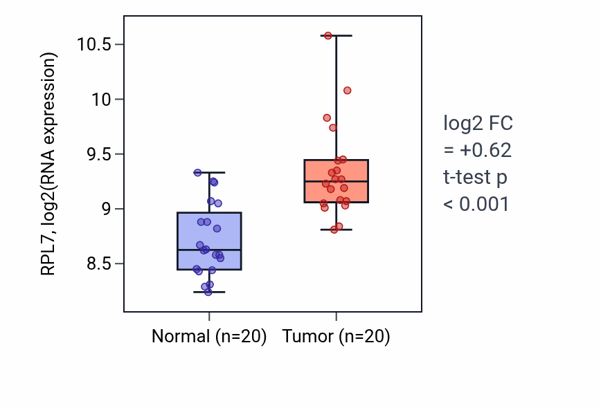 Tumor-vs-normal expression box plot for RPL7 RNA in KIRC.