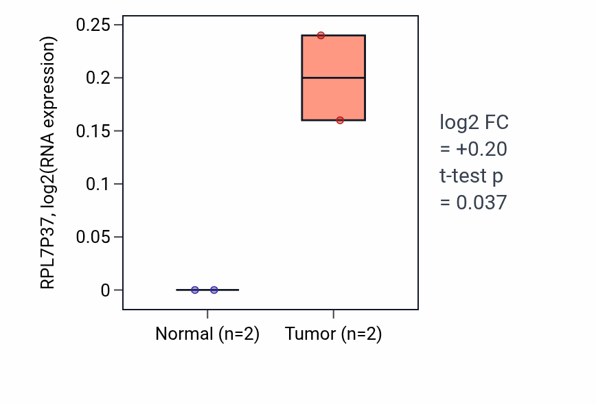 Tumor-vs-normal expression box plot for RPL7P37 in UCEC.