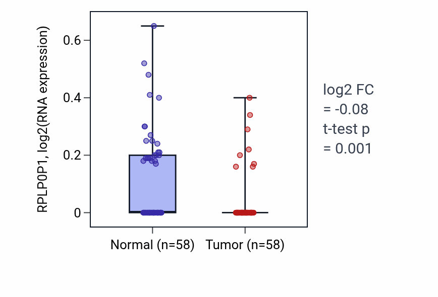 Tumor-vs-normal expression box plot for RPLP0P1 in THCA.