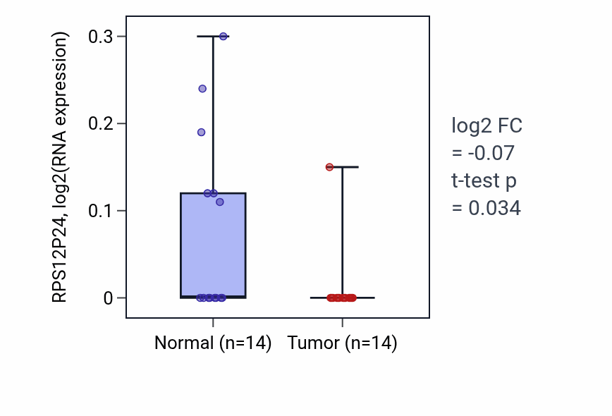 Tumor-vs-normal expression box plot for RPS12P24 in STAD.