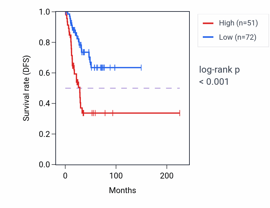 Kaplan&ndash;Meier survival curve for RPS15AP16 RNA expression in UCEC: high vs low expression groups.