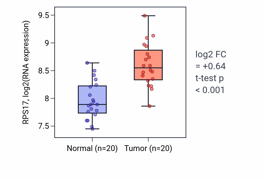 Tumor-vs-normal expression box plot for RPS17 RNA in KIRC.