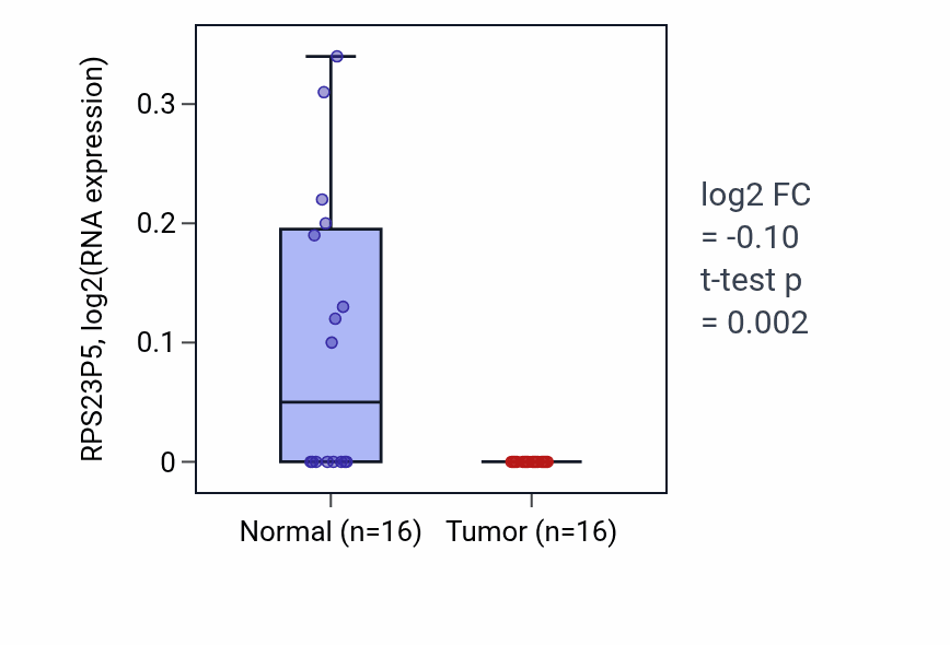 Tumor-vs-normal expression box plot for RPS23P5 RNA in KIRP.
