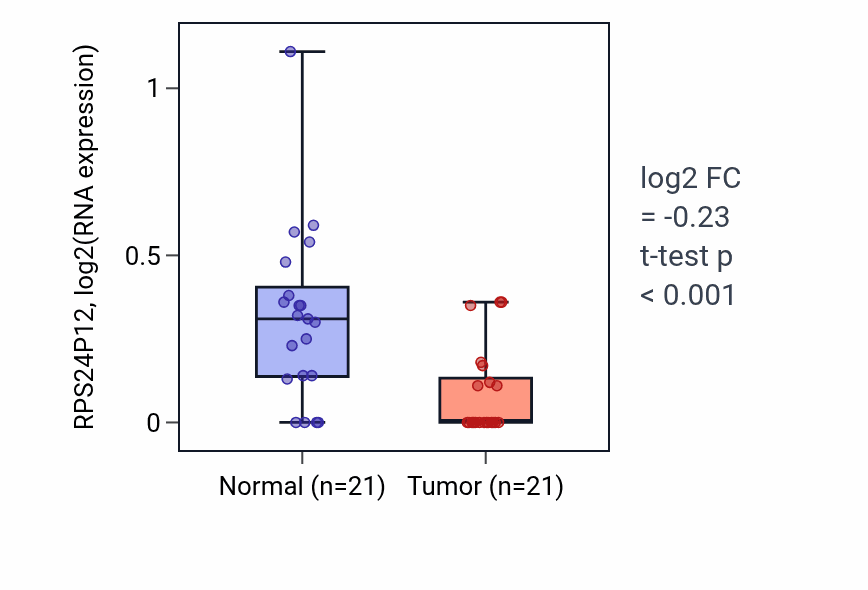 Tumor-vs-normal expression box plot for RPS24P12 in KIRP.