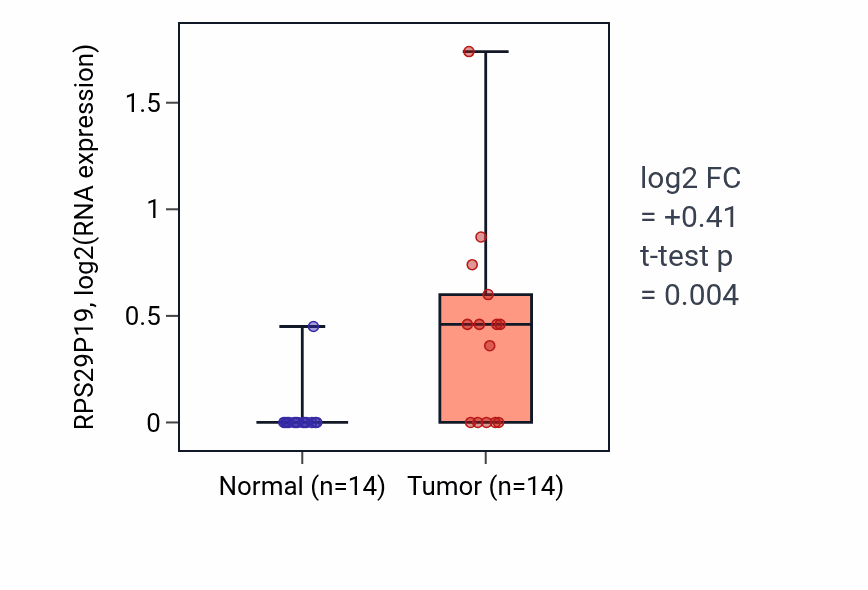 Tumor-vs-normal expression box plot for RPS29P19 in BLCA.
