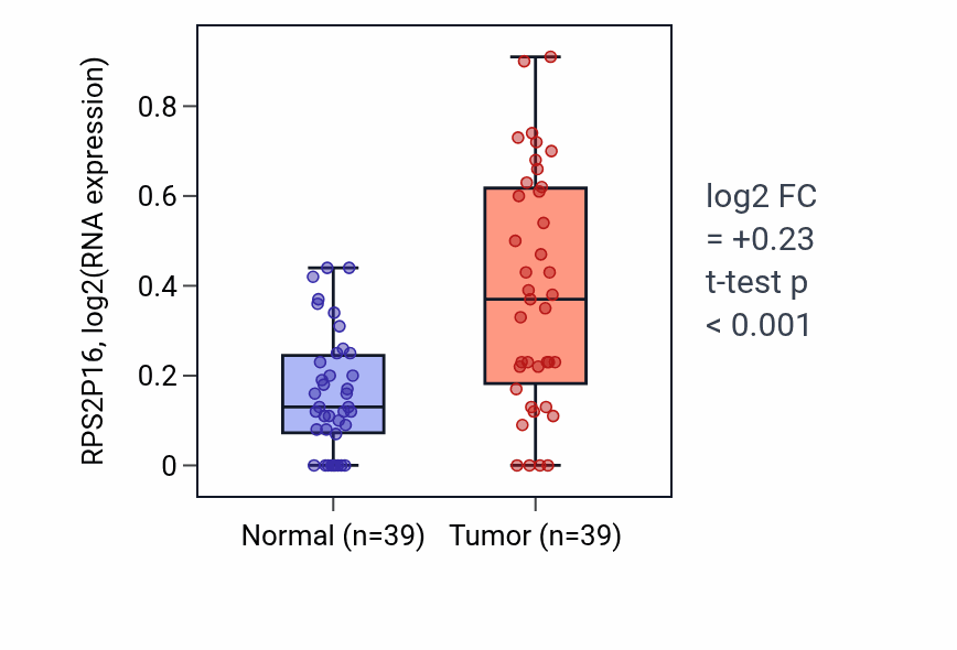 Tumor-vs-normal expression box plot for RPS2P16 RNA in COAD.