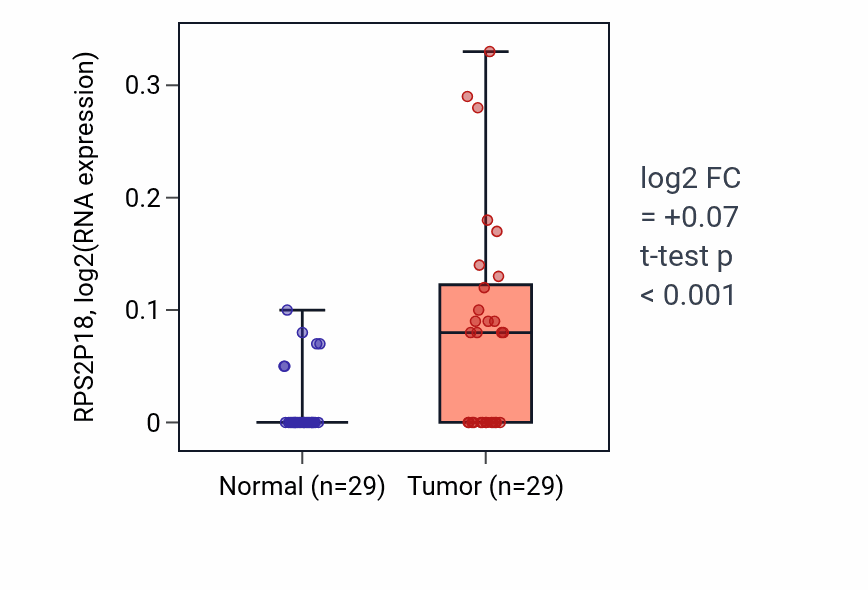 Tumor-vs-normal expression box plot for RPS2P18 in HNSC.