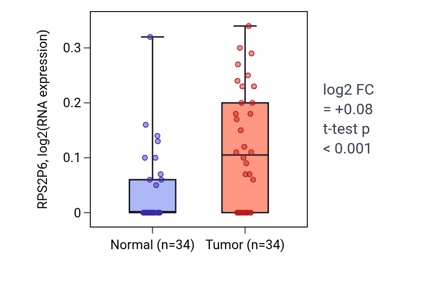 Tumor-vs-normal expression box plot for RPS2P6 in KIRC.