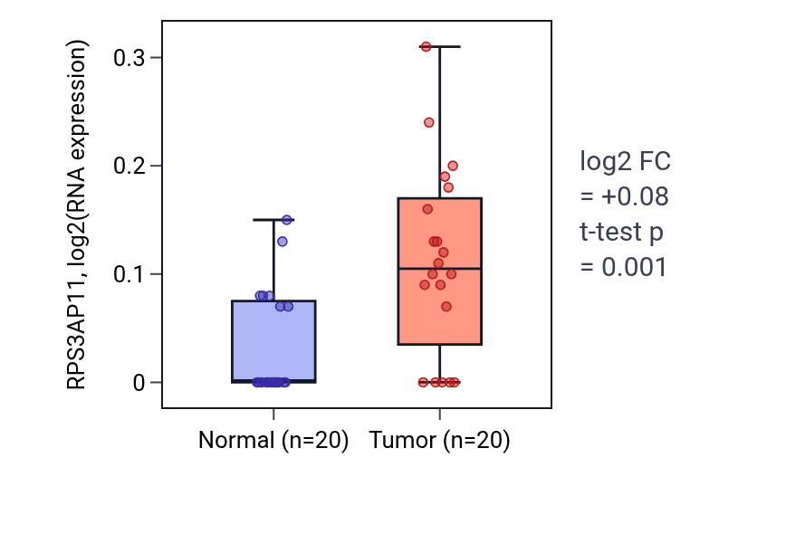 Tumor-vs-normal expression box plot for RPS3AP11 in KIRC.