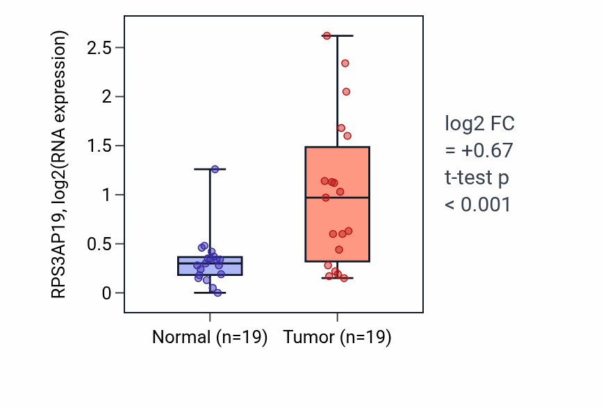 Tumor-vs-normal expression box plot for RPS3AP19 in STAD.