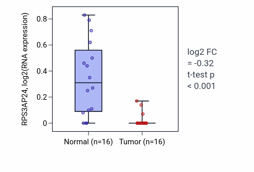 Tumor-vs-normal expression box plot for RPS3AP24 in THCA.