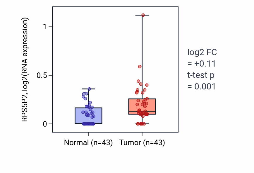 Tumor-vs-normal expression box plot for RPS5P2 in HNSC.