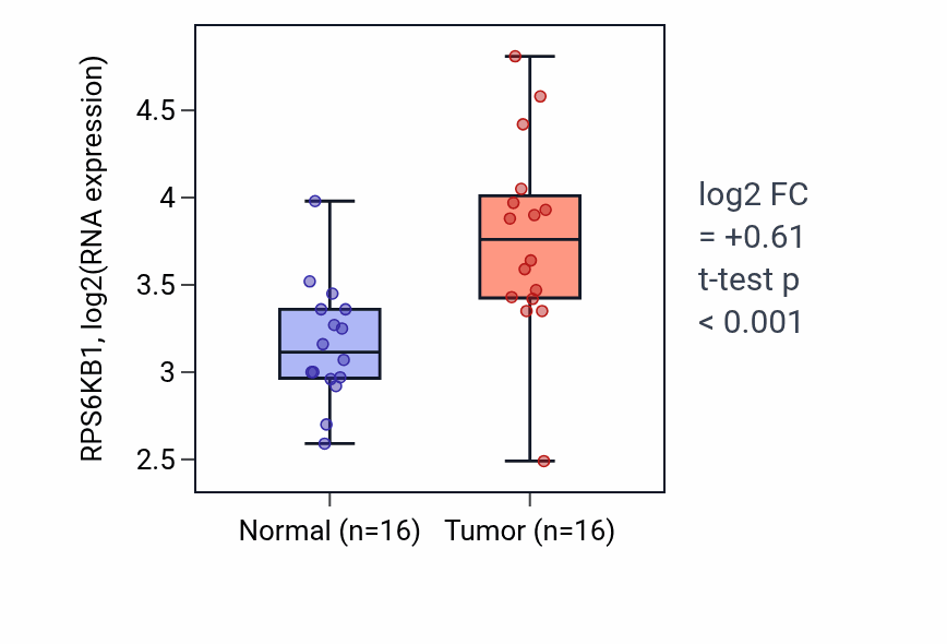 Tumor-vs-normal expression box plot for RPS6KB1 RNA in KIRP.