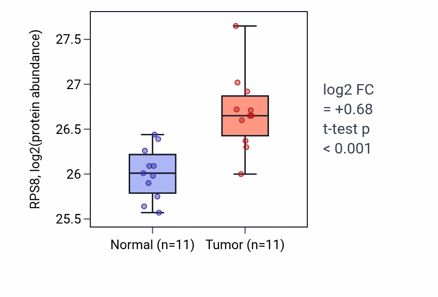 Tumor-vs-normal mass-spec protein box plot for RPS8 in CCRCC.