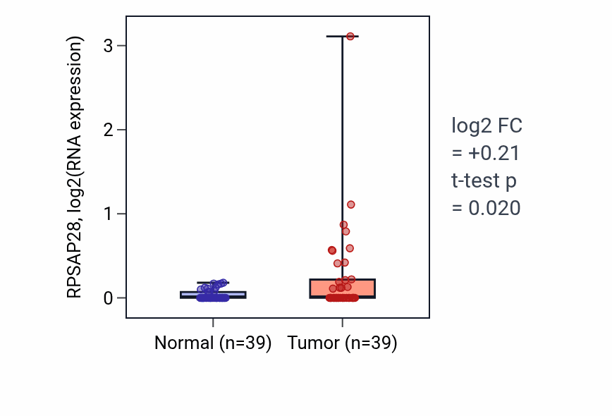 Tumor-vs-normal expression box plot for RPSAP28 in COAD.