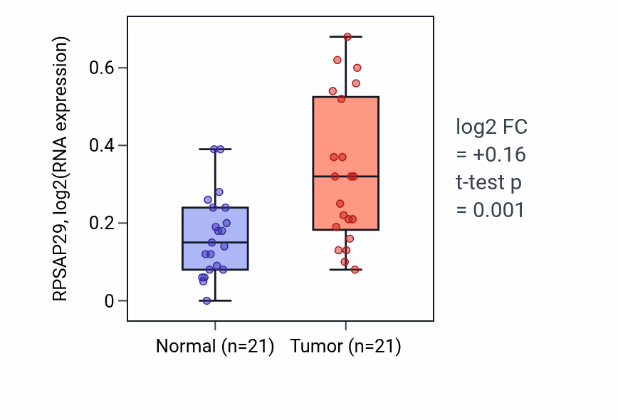 Tumor-vs-normal expression box plot for RPSAP29 in KIRP.