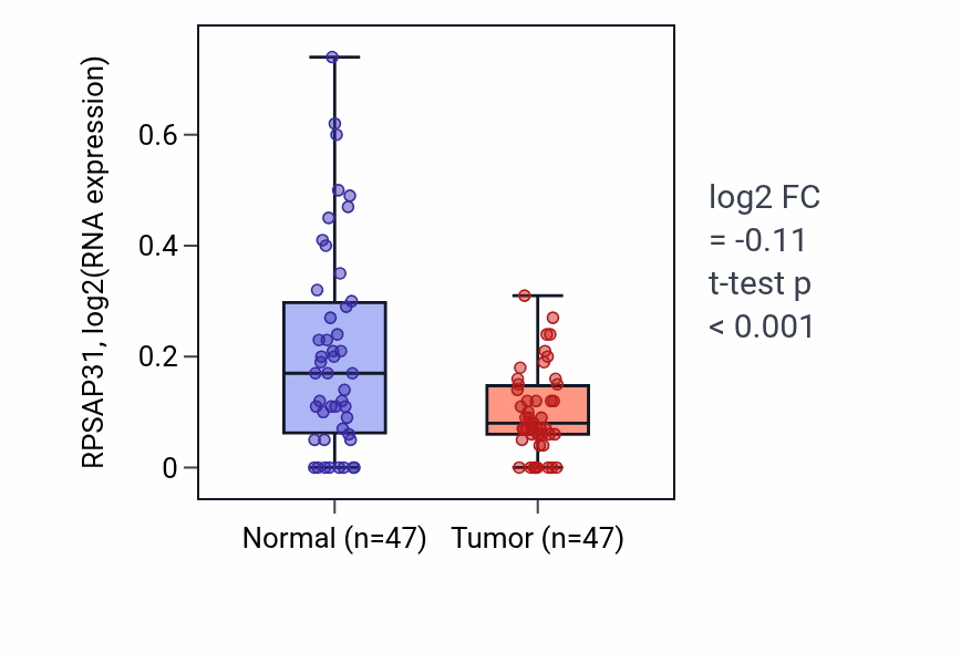 Tumor-vs-normal expression box plot for RPSAP31 in KIRC.