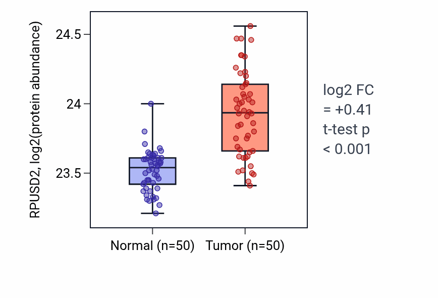 Tumor-vs-normal mass-spec protein box plot for RPUSD2 in LSCC.