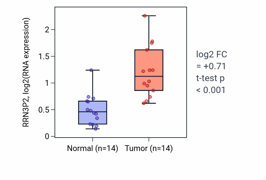 Tumor-vs-normal expression box plot for RRN3P2 RNA in KIRC.