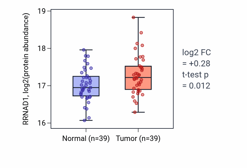 Tumor-vs-normal mass-spec protein box plot for RRNAD1 in LUAD.