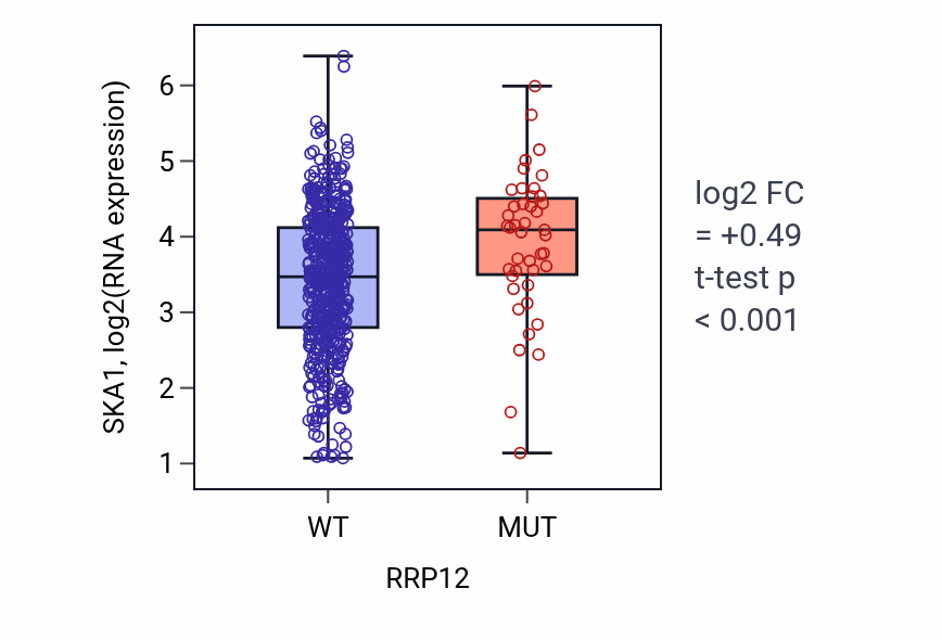 Box plot of SKA1 in RRP12-low vs RRP12-high samples in UCEC.