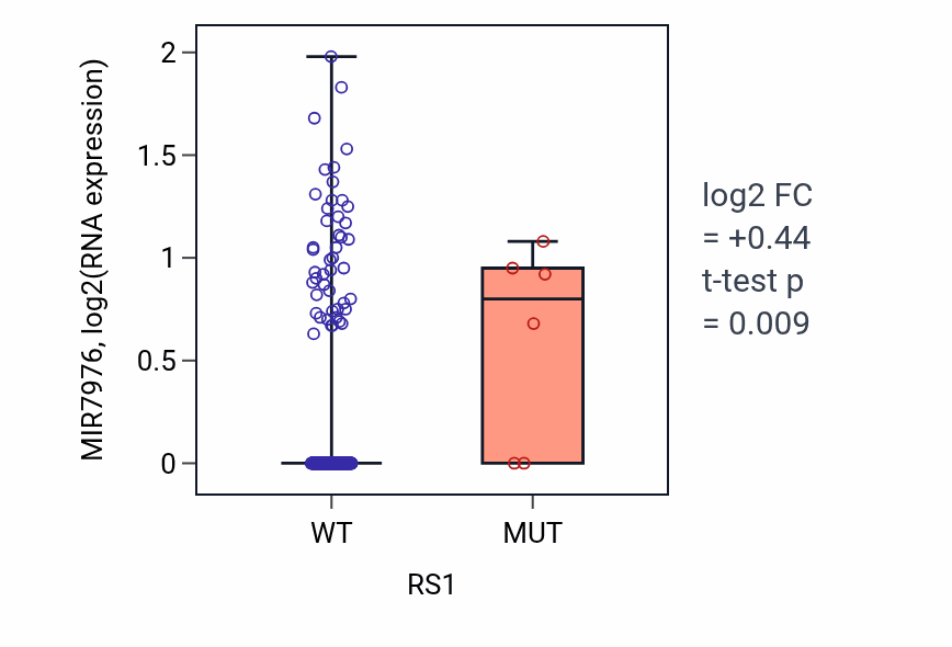 Box plot of MIR7976 in RS1-low vs RS1-high samples in CESC.