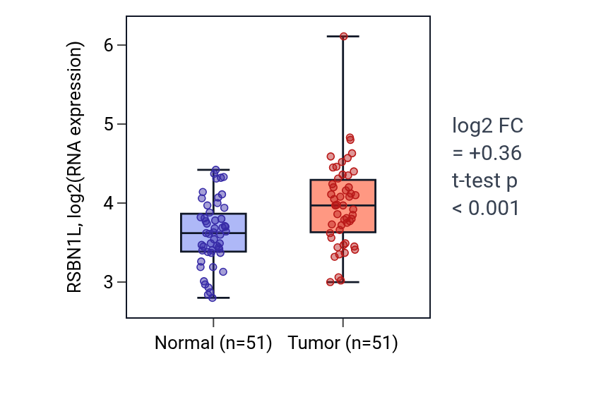 Tumor-vs-normal expression box plot for RSBN1L in KIRC.