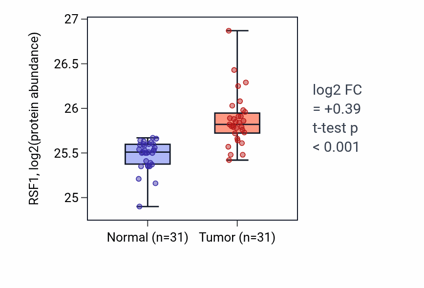 Tumor-vs-normal mass-spec protein box plot for RSF1 in LUAD.