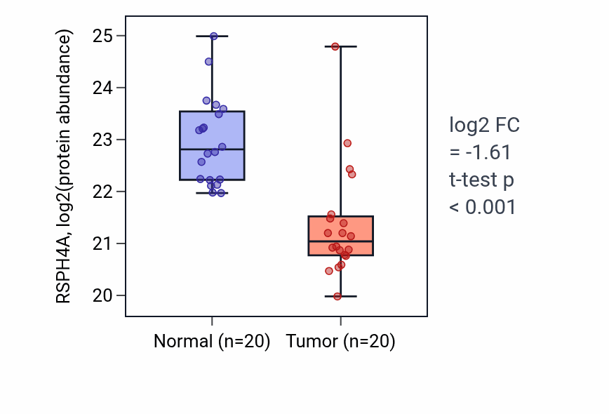 Tumor-vs-normal mass-spec protein box plot for RSPH4A in LSCC.