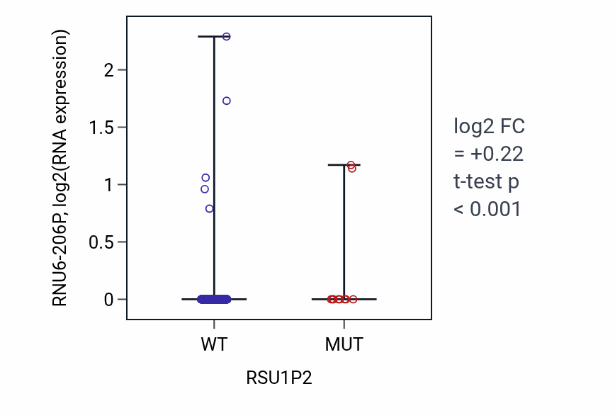 Box plot of RNU6-206P in RSU1P2-low vs RSU1P2-high samples in UCEC.