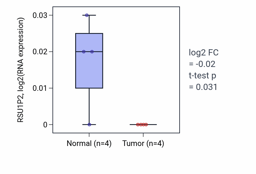 Tumor-vs-normal expression box plot for RSU1P2 RNA in READ.
