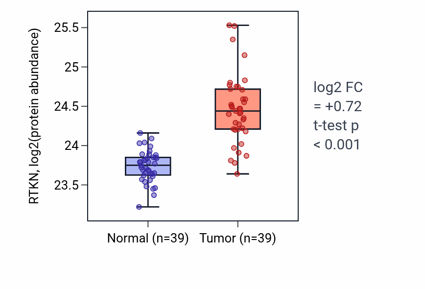 Tumor-vs-normal mass-spec protein box plot for RTKN in HNSC.