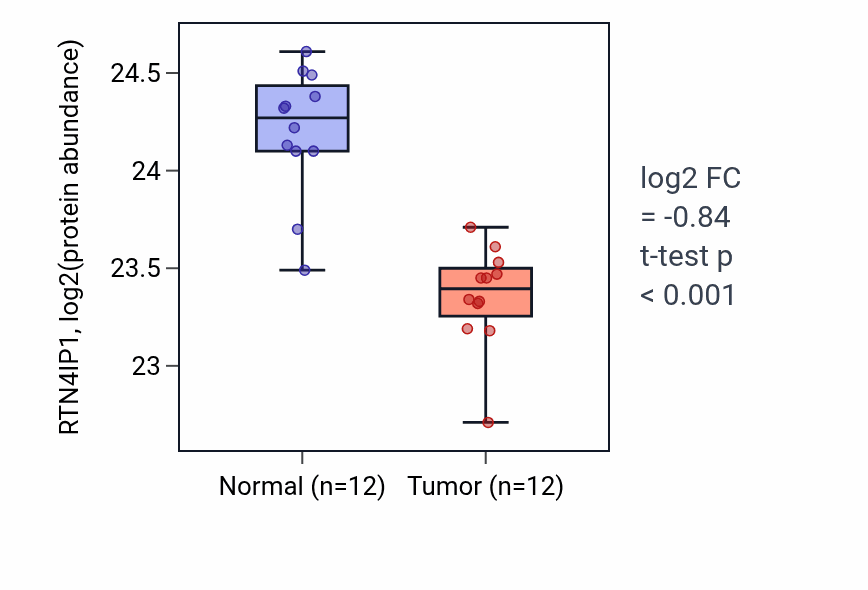 Tumor-vs-normal mass-spec protein box plot for RTN4IP1 in CCRCC.
