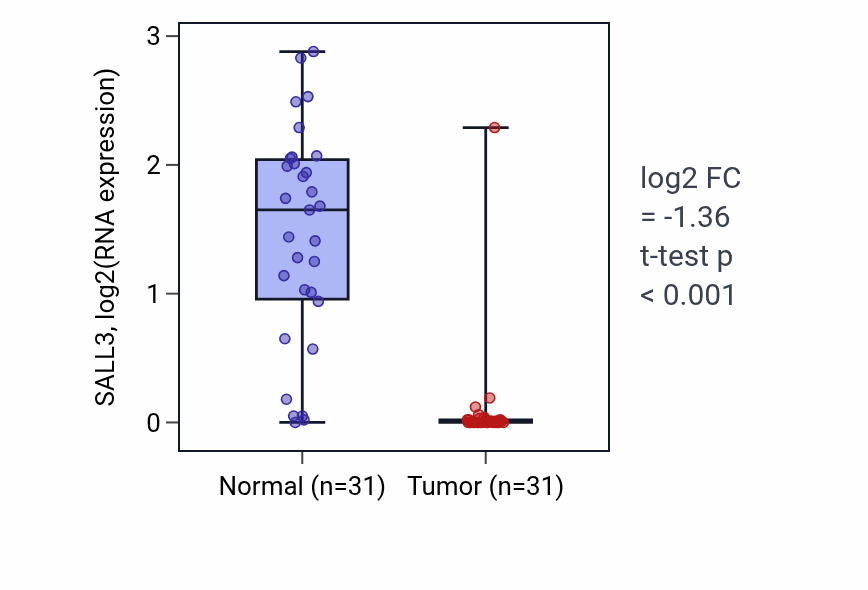 Tumor-vs-normal expression box plot for SALL3 in KIRP.