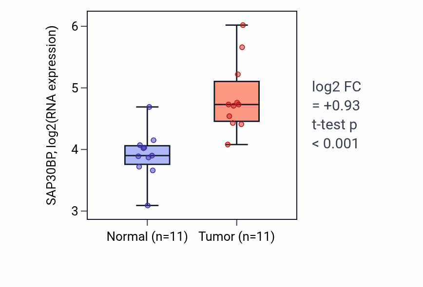 Tumor-vs-normal expression box plot for SAP30BP RNA in HNSC.