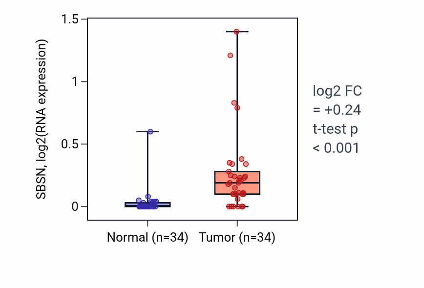 Tumor-vs-normal expression box plot for SBSN in COAD.