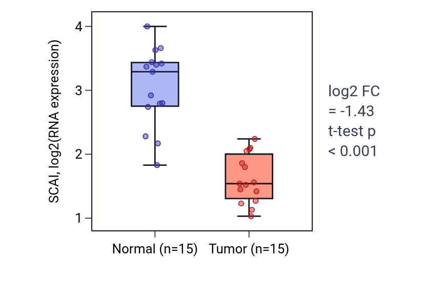 Tumor-vs-normal expression box plot for SCAI in LUAD.