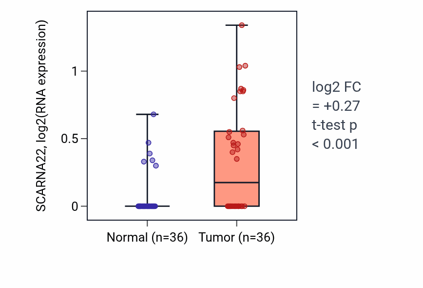 Tumor-vs-normal expression box plot for SCARNA22 in KIRC.