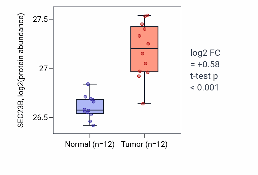 Tumor-vs-normal mass-spec protein box plot for SEC23B in LUAD.