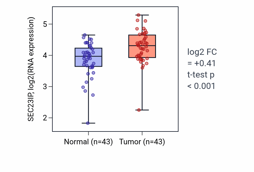 Tumor-vs-normal expression box plot for SEC23IP RNA in HNSC.