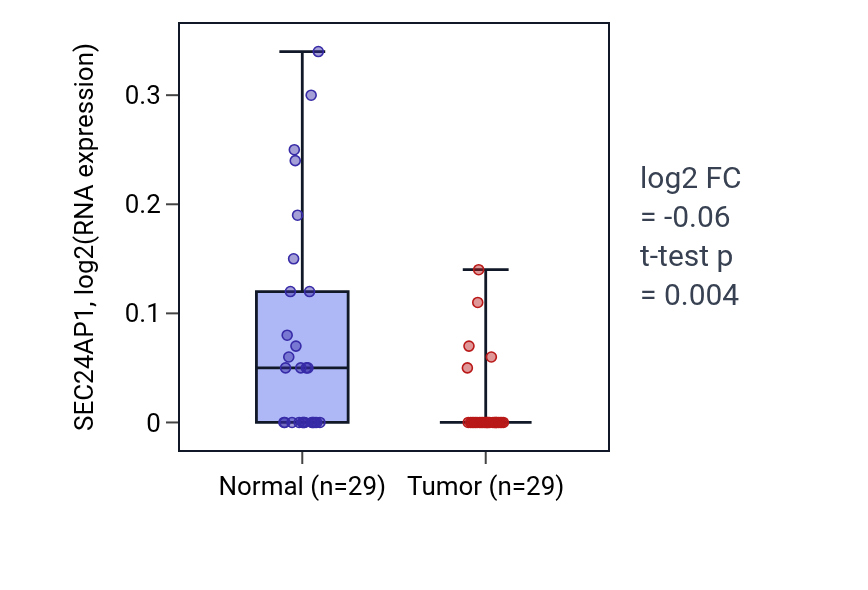 Tumor-vs-normal expression box plot for SEC24AP1 in HNSC.