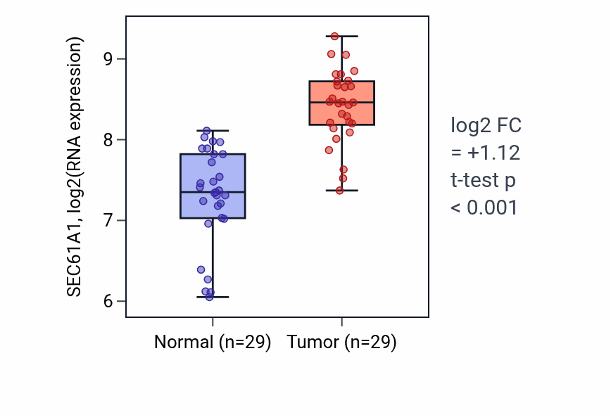 Tumor-vs-normal expression box plot for SEC61A1 RNA in HNSC.